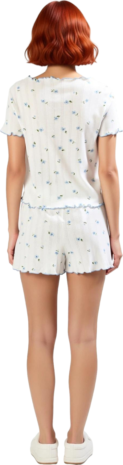 Kadın Çiçekli V Yaka Kısa Kollu Şortlu Pijama Takımı Fonksiyonel Dayanıklı Kaliteli Modern