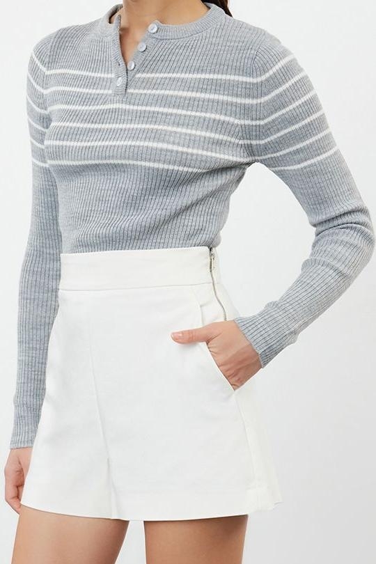 Stil Modern Kadın Crop Standart Kol Bisiklet Yaka Çizgili Triko Kazak