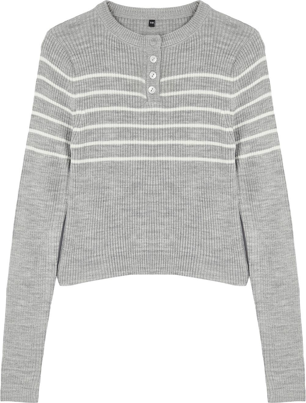 Stil Modern Kadın Crop Standart Kol Bisiklet Yaka Çizgili Triko Kazak