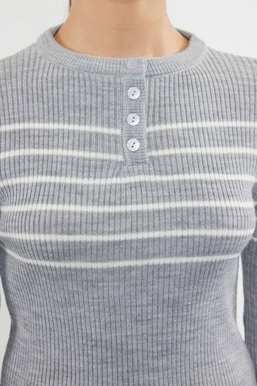 Stil Modern Kadın Crop Standart Kol Bisiklet Yaka Çizgili Triko Kazak
