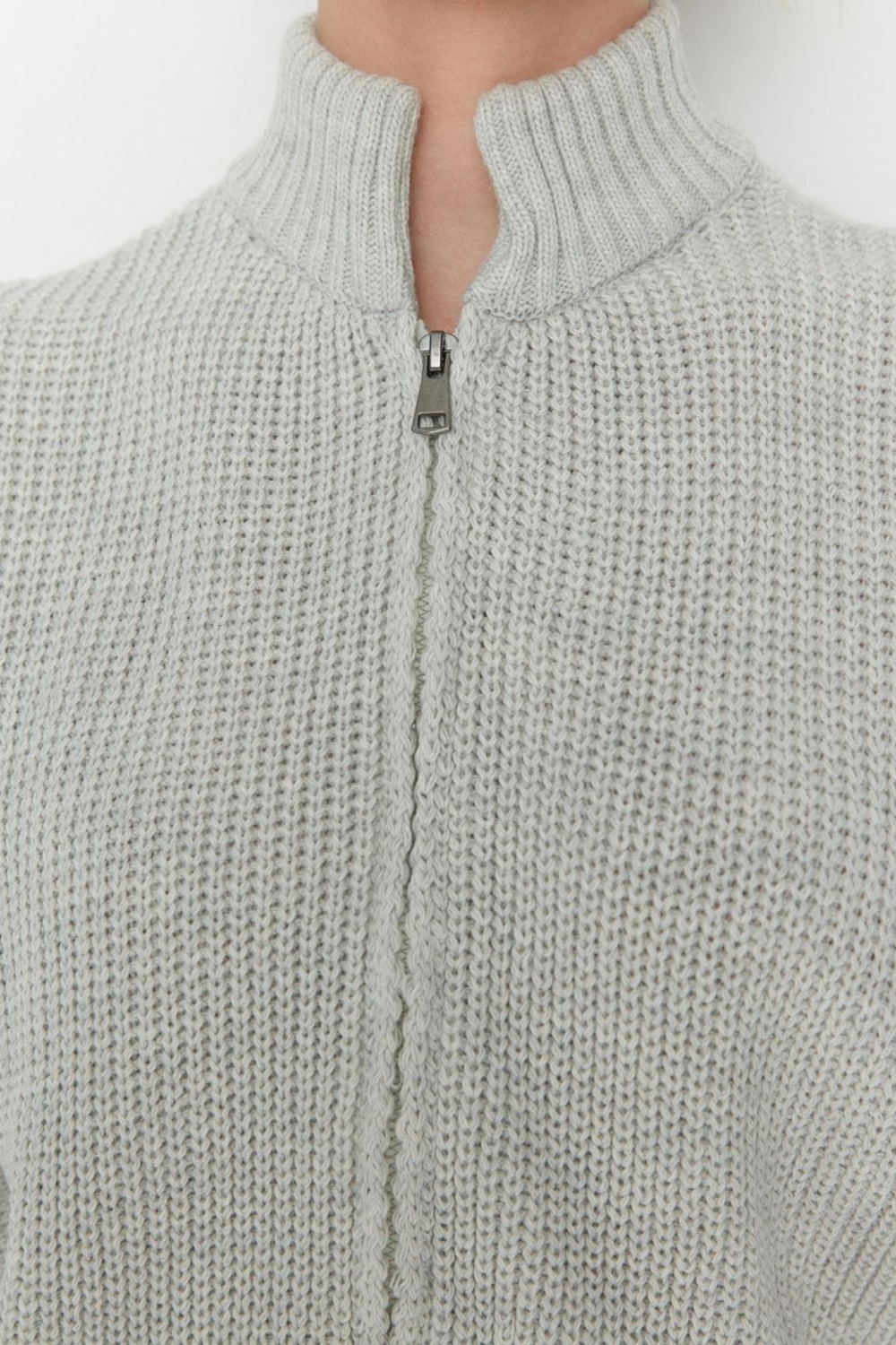 Stil Modern Kadın Crop Standart Kol Dik Yaka Fermuarlı Basic Triko Yelek