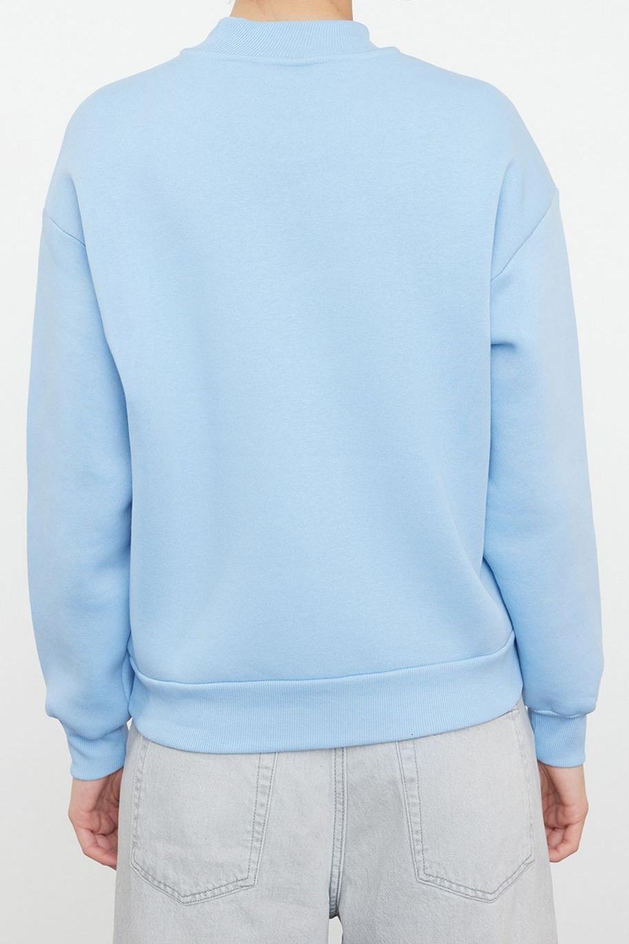 Tarz Relaxed Dik Yaka Düşük Kol Regular Kalın İçi Polarlı Rahat Kalıp Örme Sweatshirt