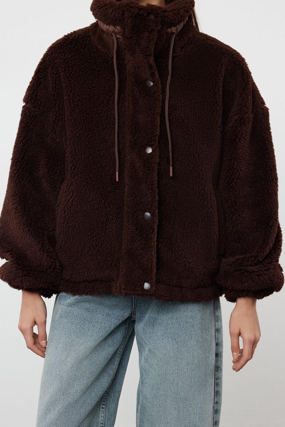 Tasarım Düz Astarlı Yaka Standart Oversize Dik Kadın Oversize Fermuarlı Peluş Mont