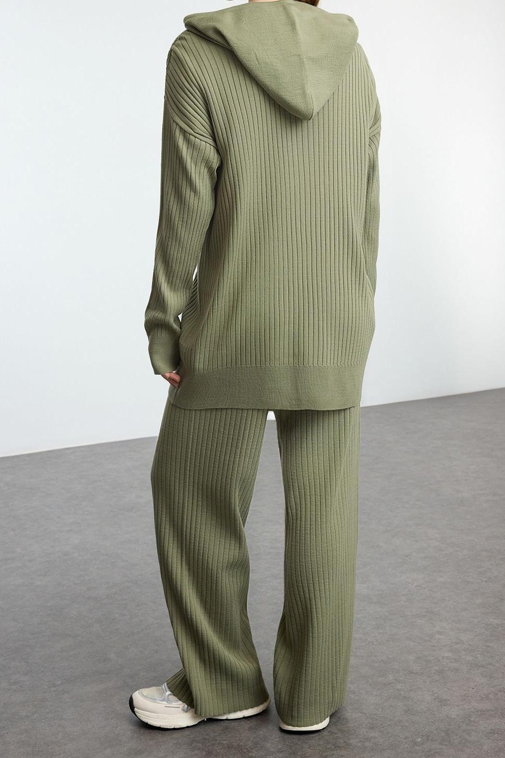 Tarz Kadın Modern Moda Normal Bel Geniş Paça Kapüşonlu Kapüşonlu Oversize Triko Alt-Üst Takım