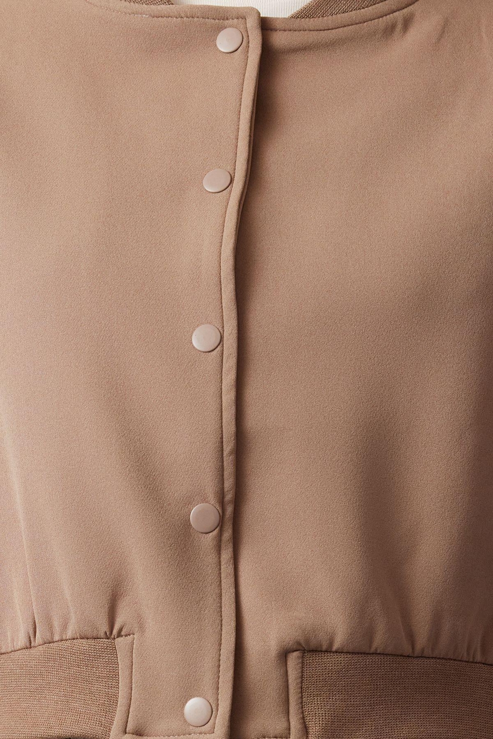 Tasarım Düz Astarlı Yaka Crop Bol Hakim Kadın Oversize Crop İnce Bomber Mont