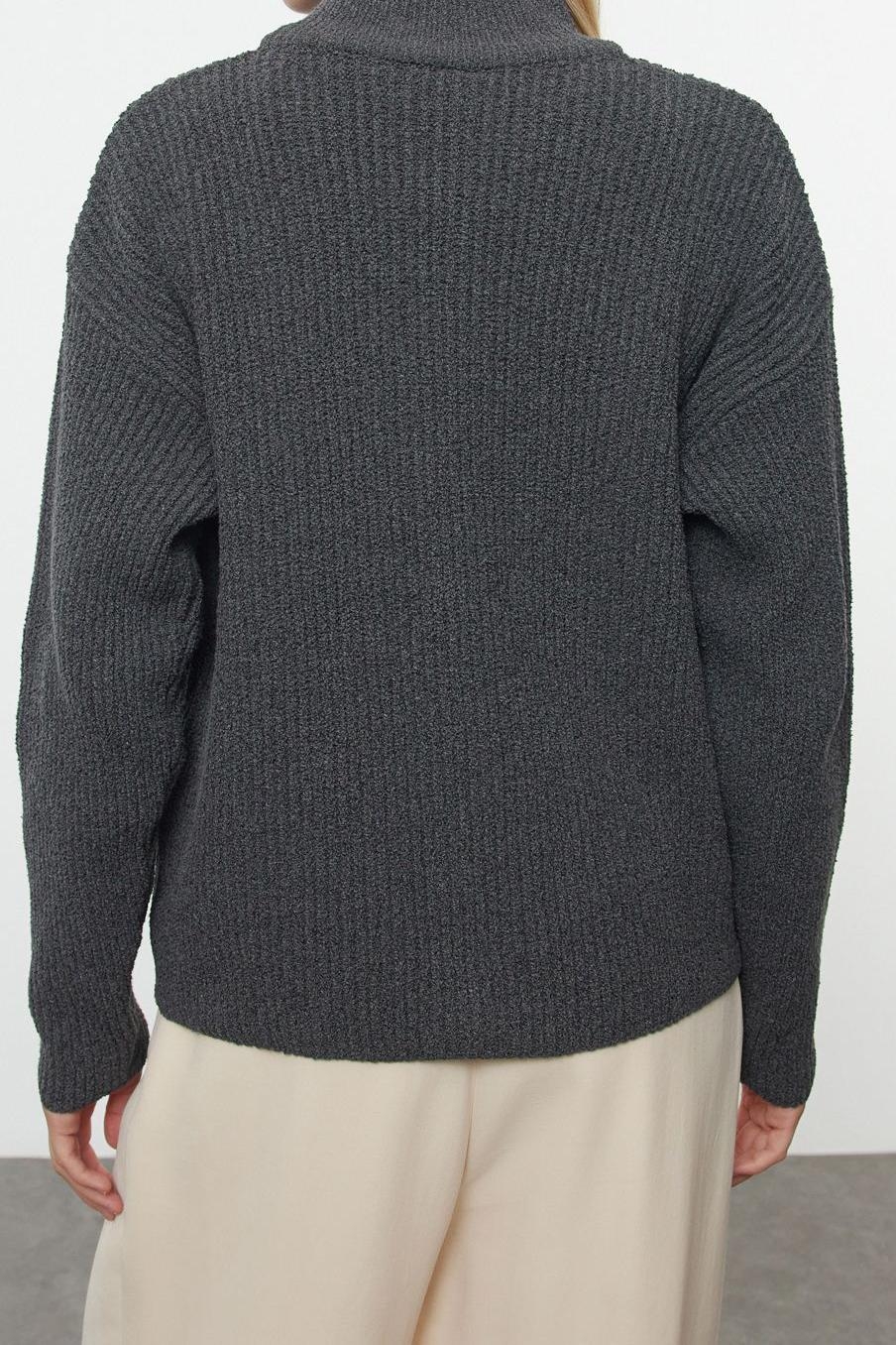 Kadın Modern Tarz Oversize Dik Yaka Regular Triko Hırka