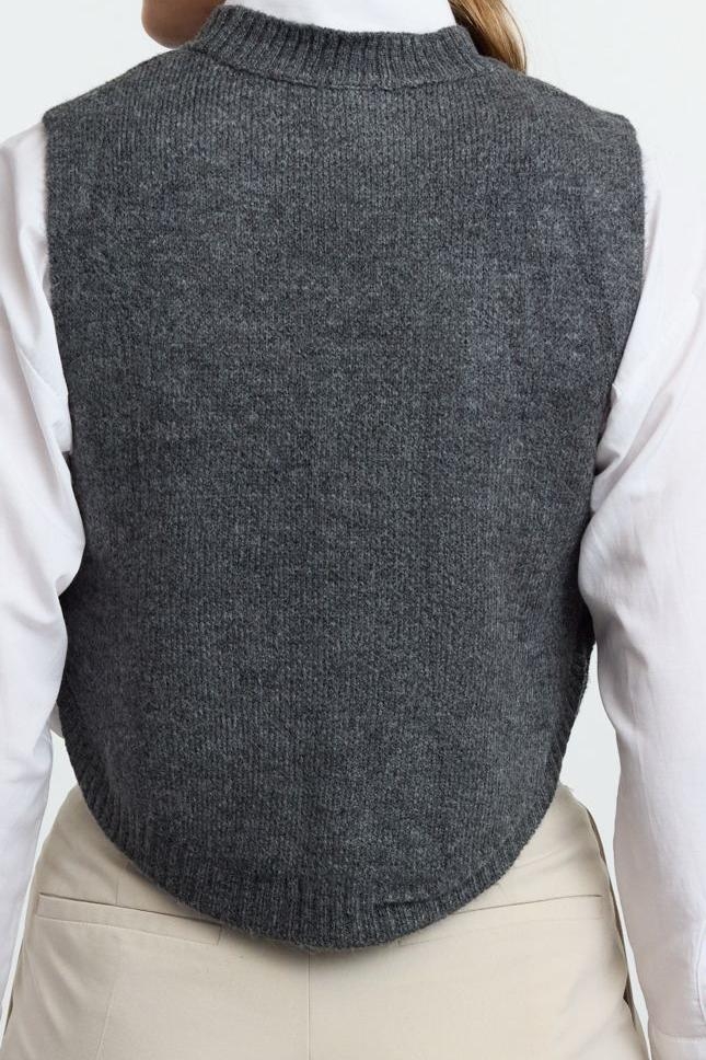 Stil Modern Kadın Crop Standart Kol Bisiklet Yaka Yumuşak Dokulu Düğmeli Triko Süveter