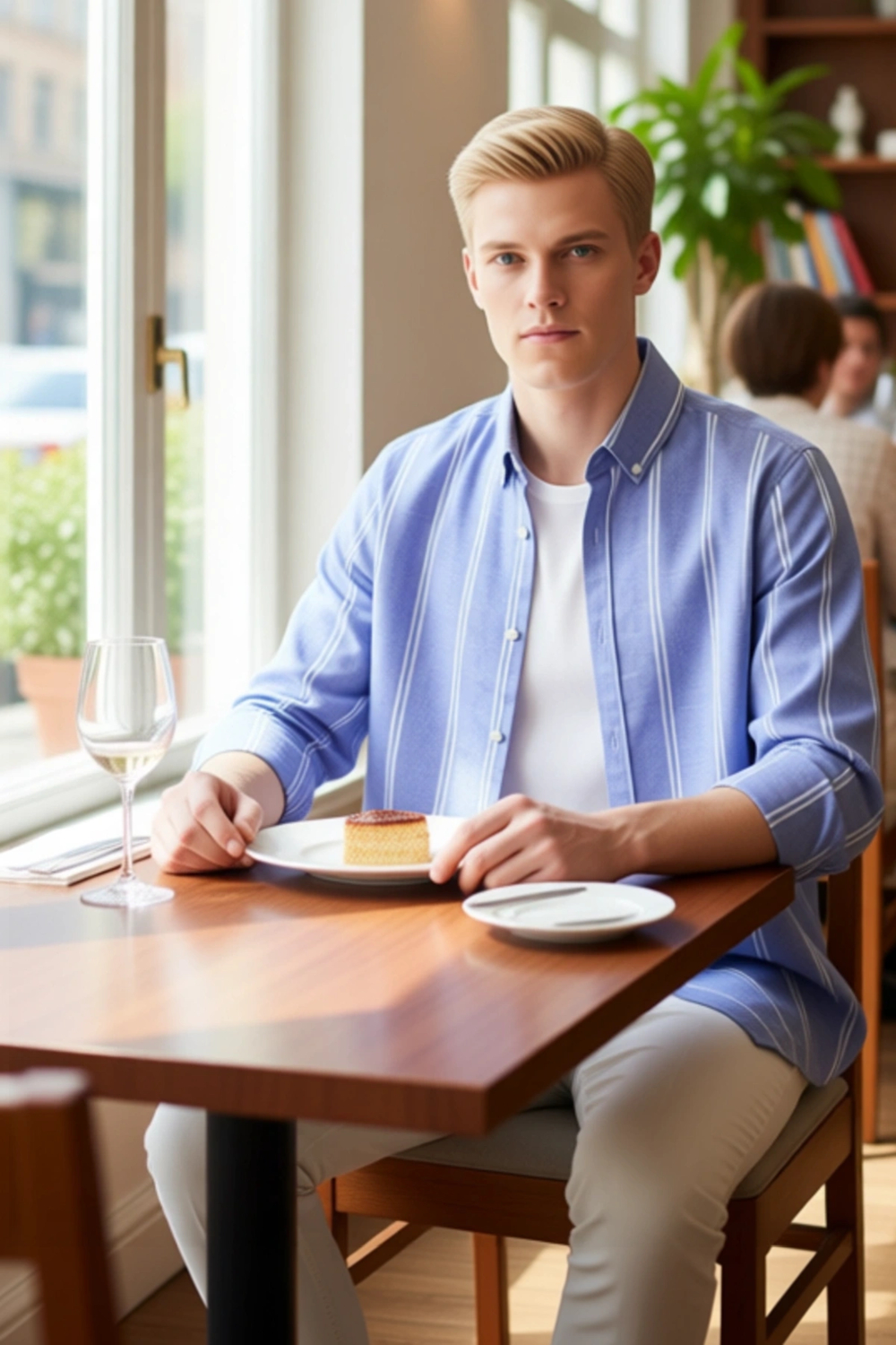 Erkek Çizgili Düğmeli Yaka Slim Fit Gömlek Modern Görünüm Günlük Konfor Şıklık Fonksiyonel