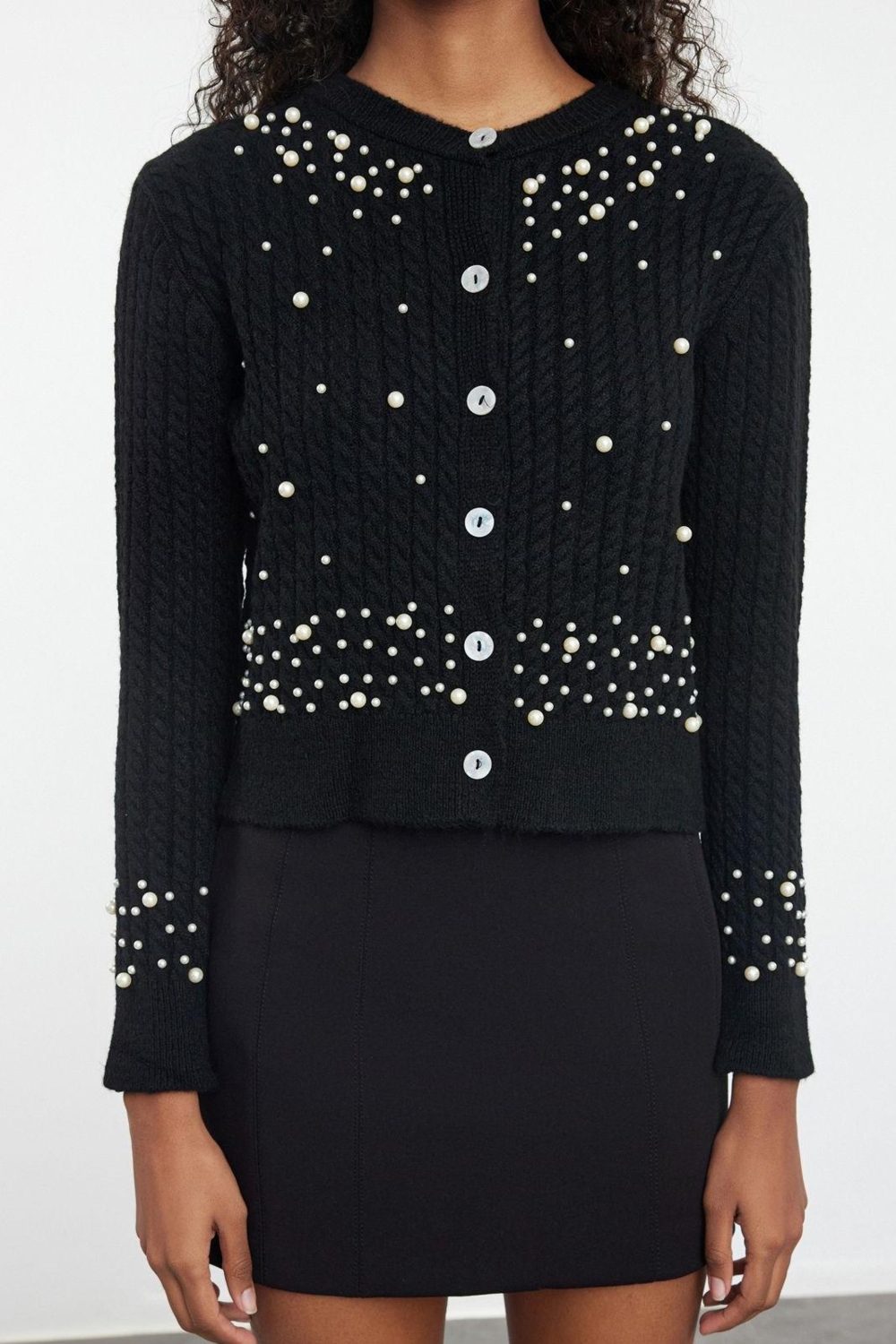 Kadın Modern Tarz Slim Bisiklet Yaka Crop Triko Hırka