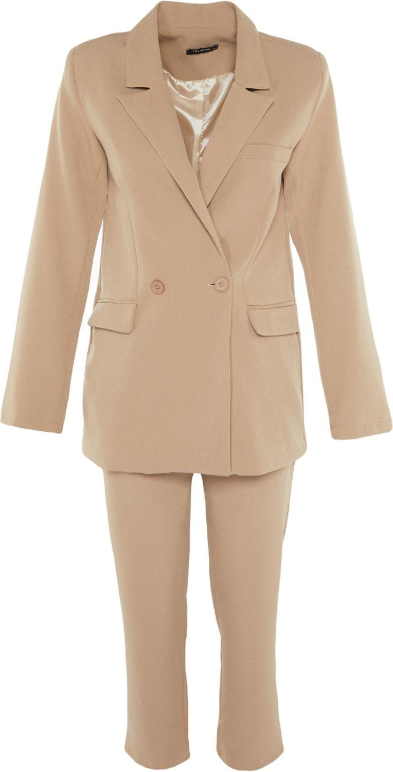 Tarz Kadın Modern Moda Yüksek Bel Boru Paça Ceket Yaka Blazer Ceket-Pantolon Dokuma Alt-Üst Takım