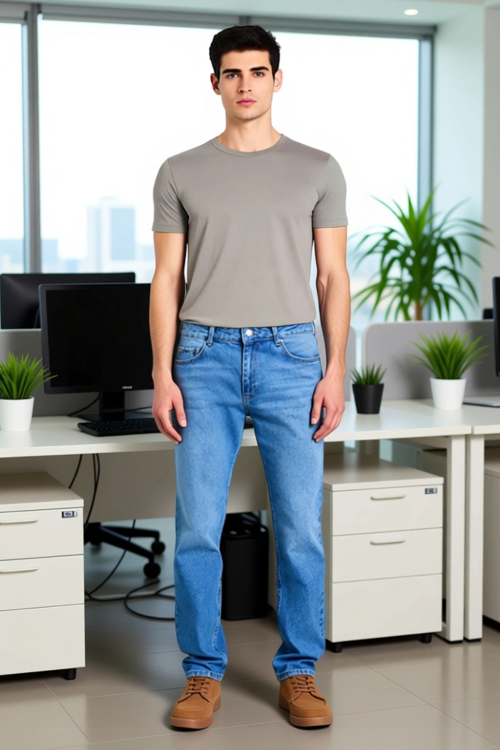 Erkek Açık Straight Fit Denim Pantolon Fonksiyonel Dayanıklı Kaliteli Konforlu Estetik Şık