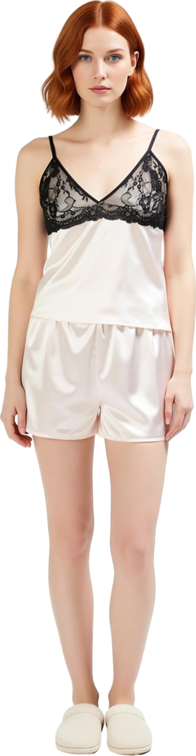 Kadın Saten V Yaka İnce Askılı Pijama Takımı Dantel Detaylı Fonksiyonel Dayanıklı Kaliteli