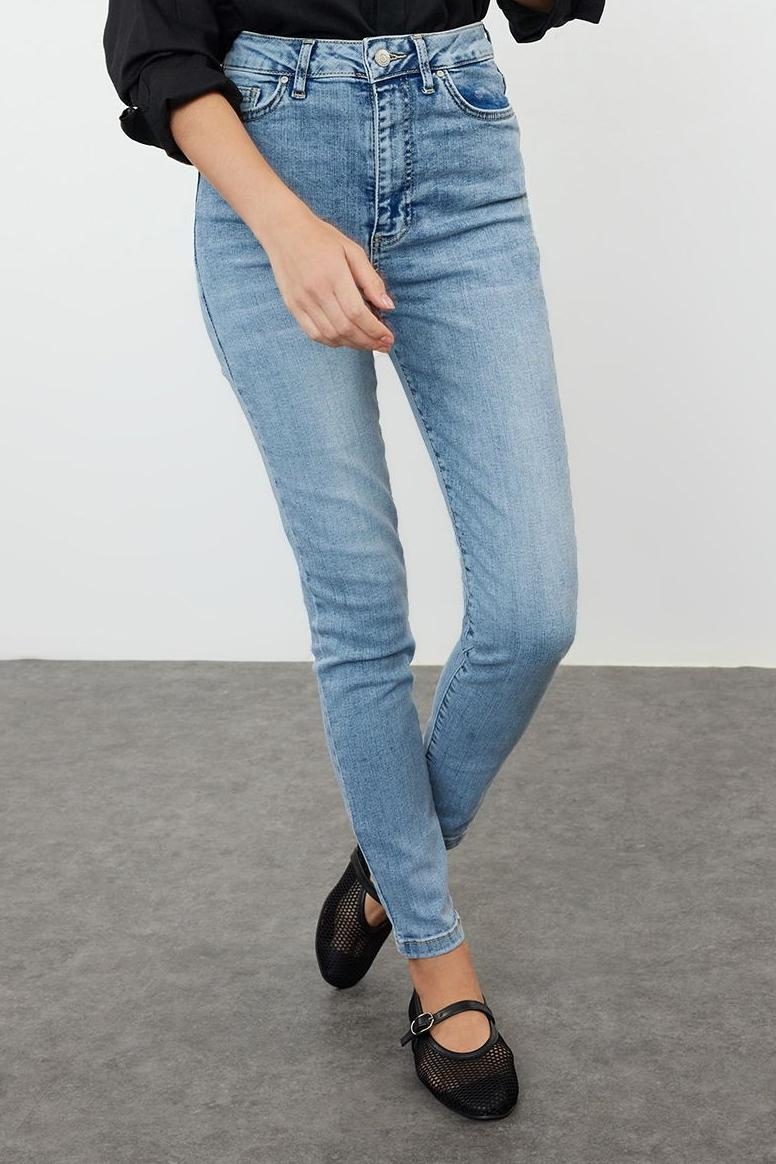 Stil Kadın Moda Denim Kot Pantolon Regular Dar Paça Antrasit Yüksek Bel Skinny Jeans