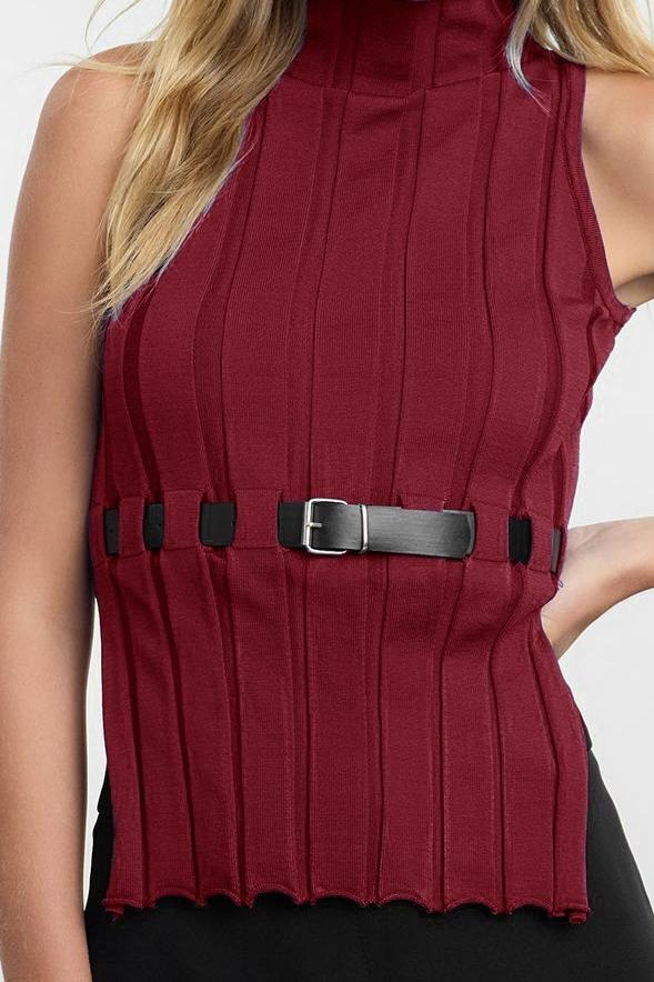 Stil Modern Kadın Regular Standart Kol Dik Yaka Kemerli Triko Süveter