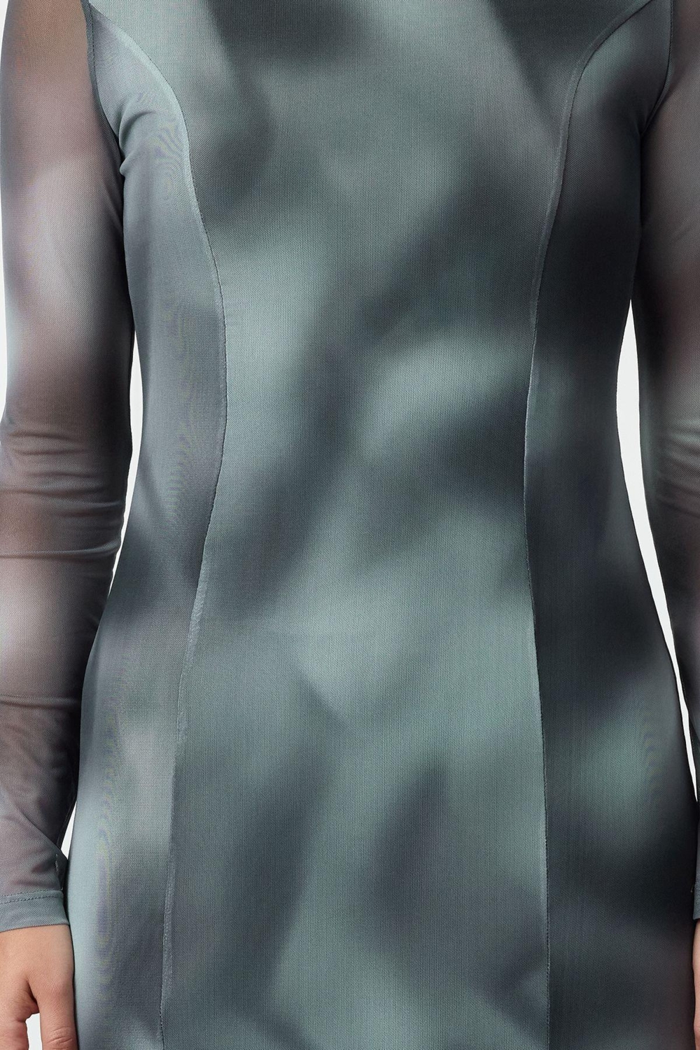 Moda Stil Slim Bisiklet Yaka Midi Boy Soyut Soyut Desenli Etek Ucu Fıfrfırlı Örme Elbise