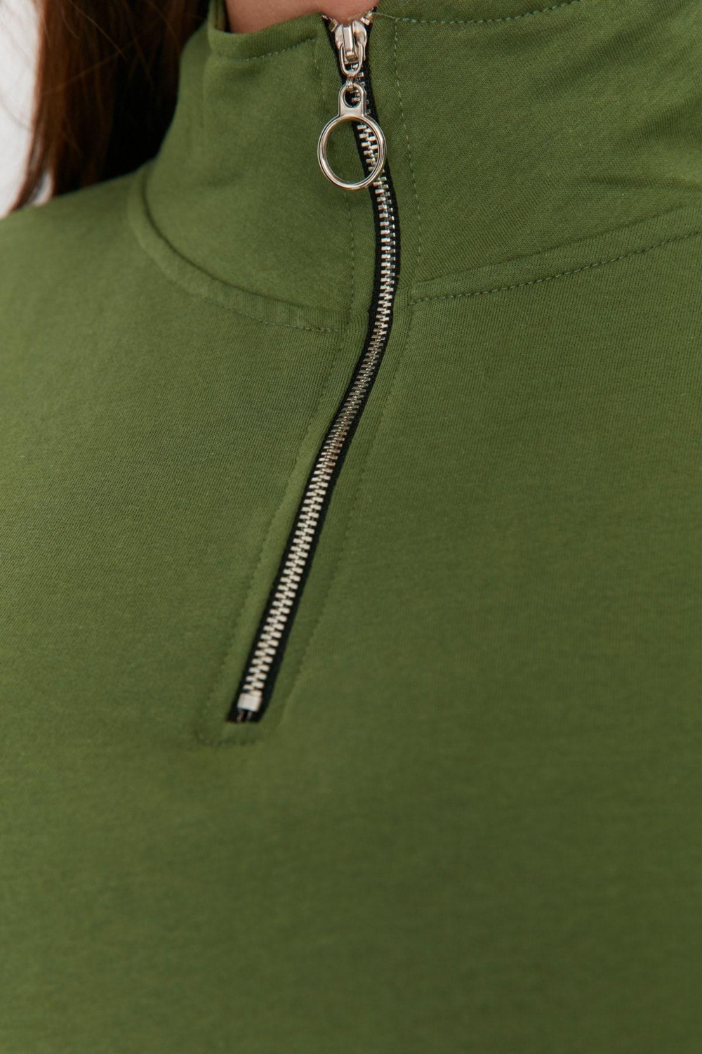 Büyük Beden Oversize Polo Yaka Düşük Kol Regular Fermuarlı Yüksek Yakalı İnce Örme Sweatshirt