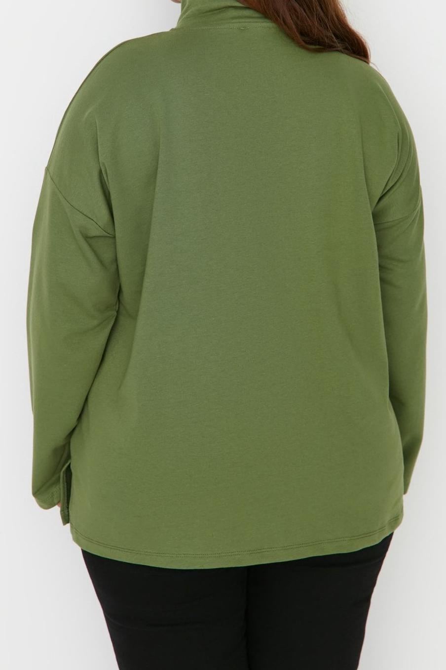 Büyük Beden Oversize Polo Yaka Düşük Kol Regular Fermuarlı Yüksek Yakalı İnce Örme Sweatshirt