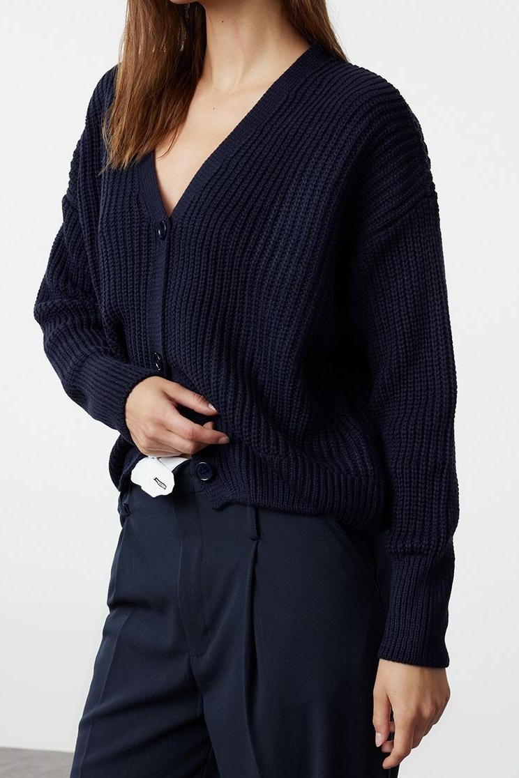 Kadın Modern Tarz Oversize V Yaka Regular Triko Hırka