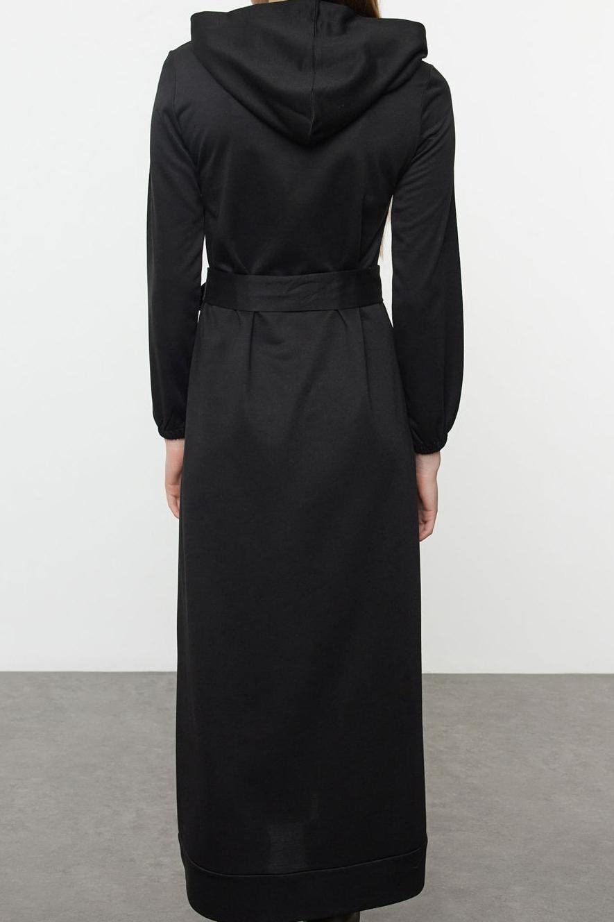 Moda Stil Oversize Kapüşonlu Maxi Boy Tesettür Normal Kalıp Örme Elbise