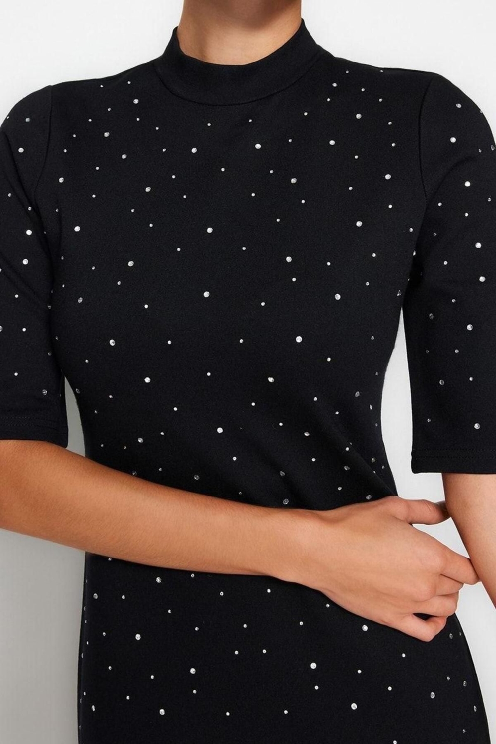 Moda Slim Business İnterlok Örme Bisiklet Yaka Kısa Kol Bodycone Mini Boy Elbise