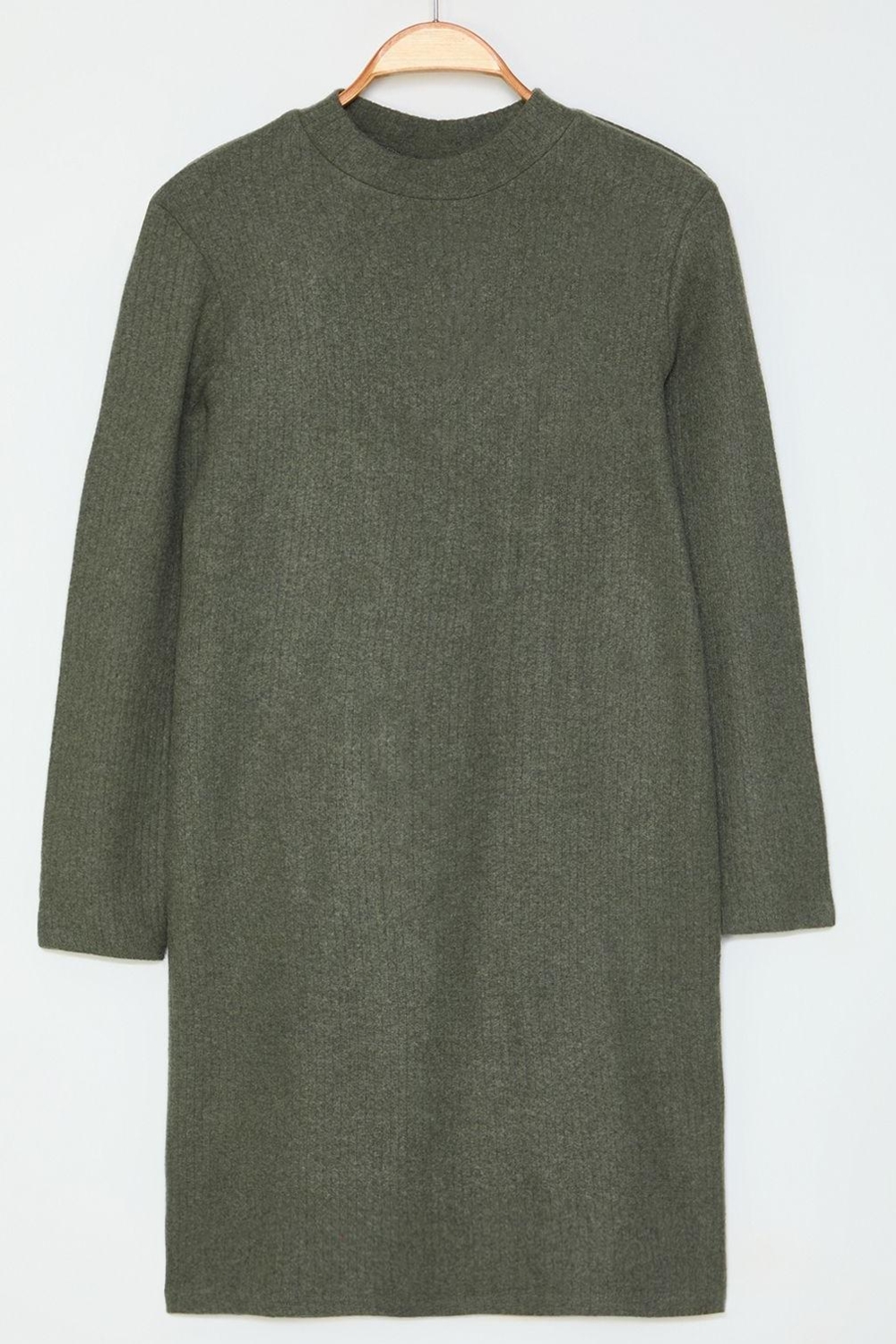 Moda Fitted Bisiklet Yaka Mini Boy Büyük Beden Vücuda Oturan Fitili Kışlık Örme Büyük Beden Elbise