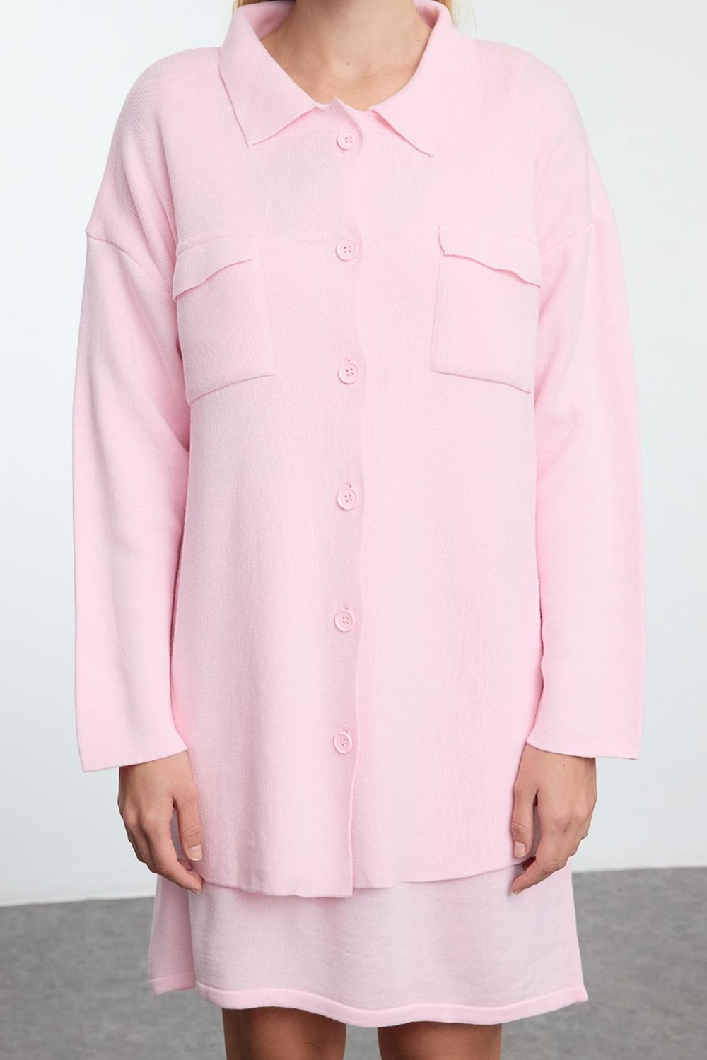 Moda Stil Regular Polo Yaka Mini Boy Triko Basic Elbise