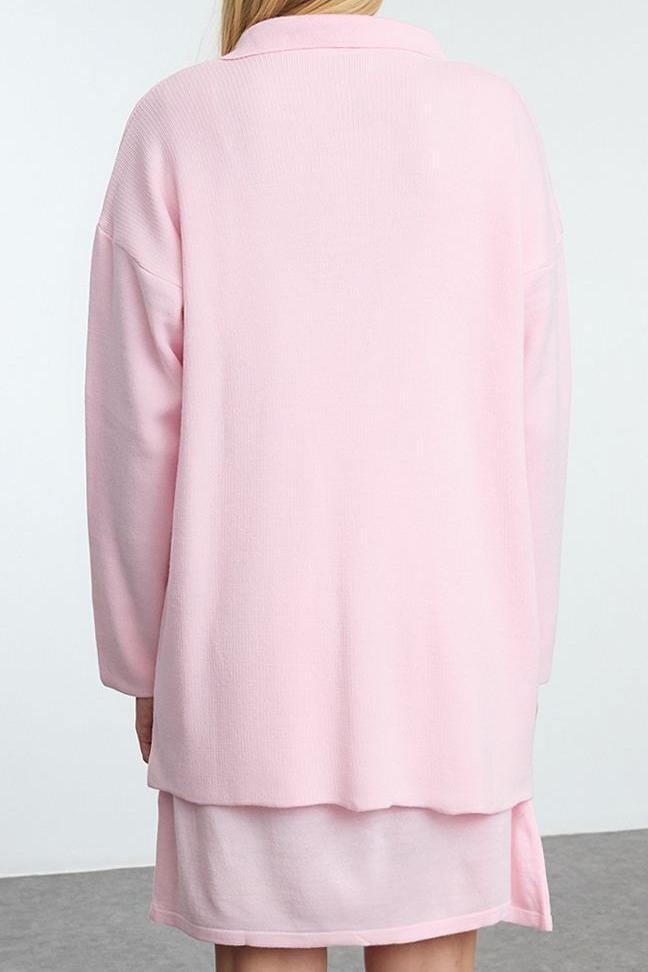 Moda Stil Regular Polo Yaka Mini Boy Triko Basic Elbise