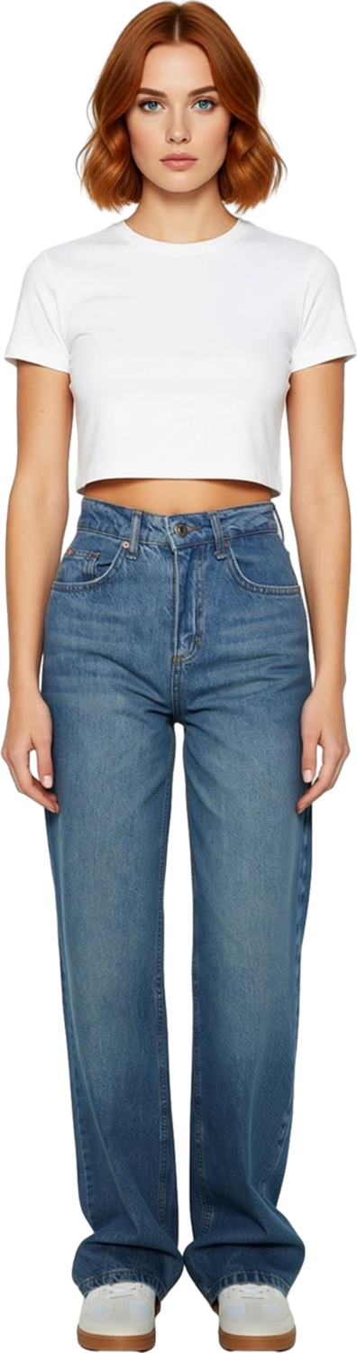 Kadın Düz Kesim Yüksek Bel Denim Pantolon Fonksiyonel Dayanıklı Kaliteli Konforlu Estetik Şık