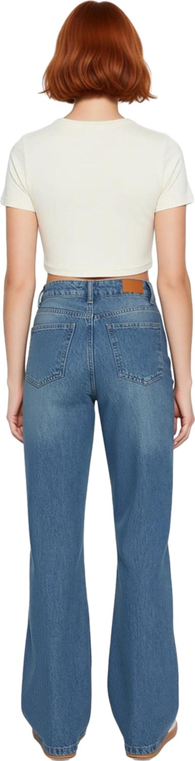 Kadın Düz Kesim Yüksek Bel Denim Pantolon Fonksiyonel Dayanıklı Kaliteli Konforlu Estetik Şık