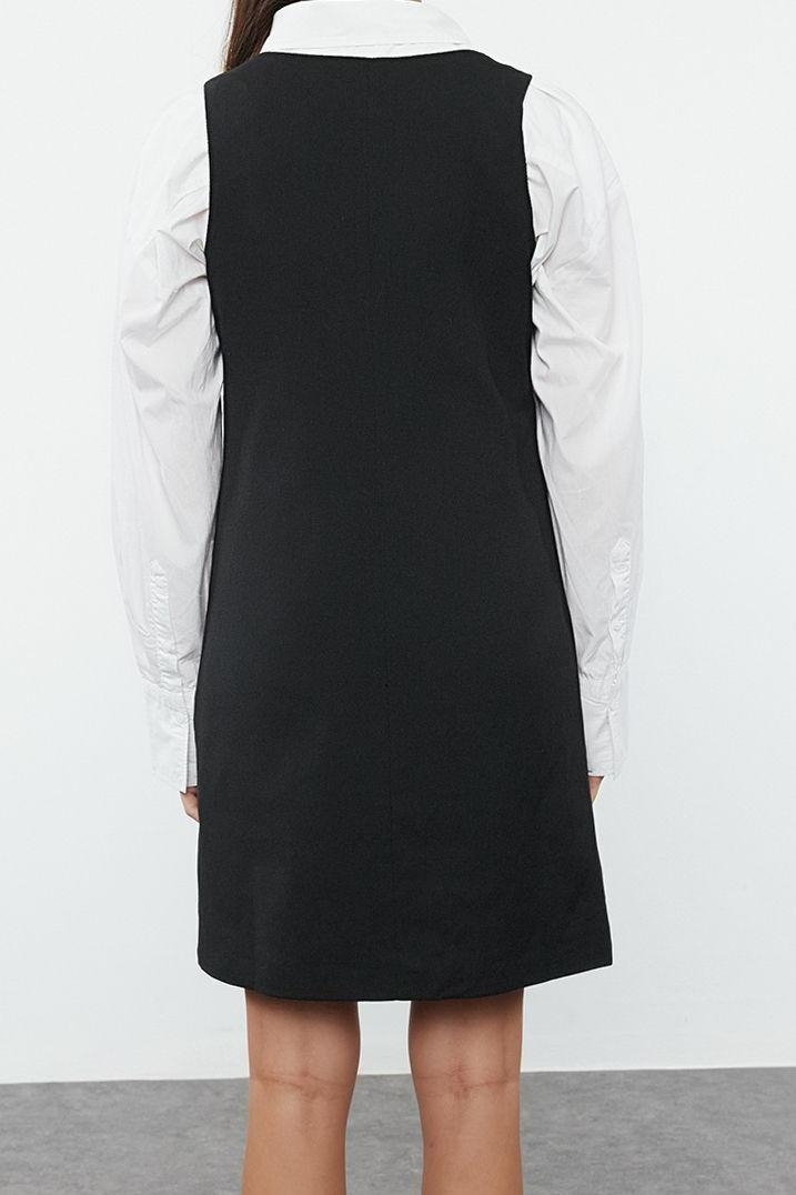 Moda Stil Regular Kare Yaka Mini Boy Poliviskon Kumaş Astarlı Dokuma Ceket Elbise