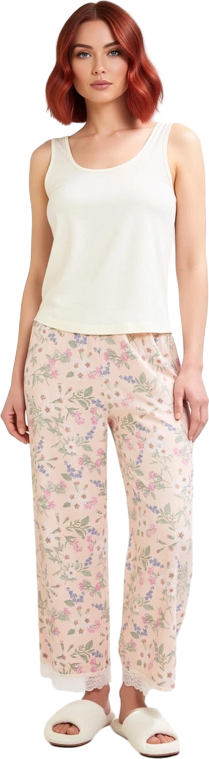 Kadın Dantelli Viskon Örme Pijama Takımı Çiçek Desenli Fonksiyonel Dayanıklı Kaliteli Spor