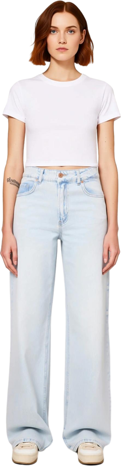 Kadın Açık Düşük Bel Geniş Paça Denim Pantolon Fonksiyonel Dayanıklı Kaliteli Konforlu Şık