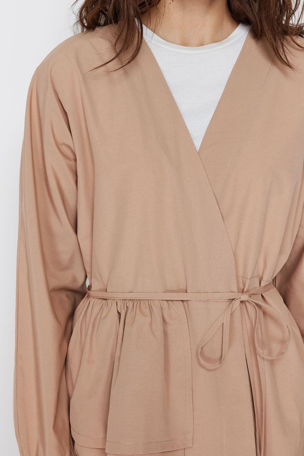 Tarz Kadın Modern Moda Normal Bel Boru Paça V Yaka Pamuklu Dokuma Kimono Pantolon Alt Üst Takım