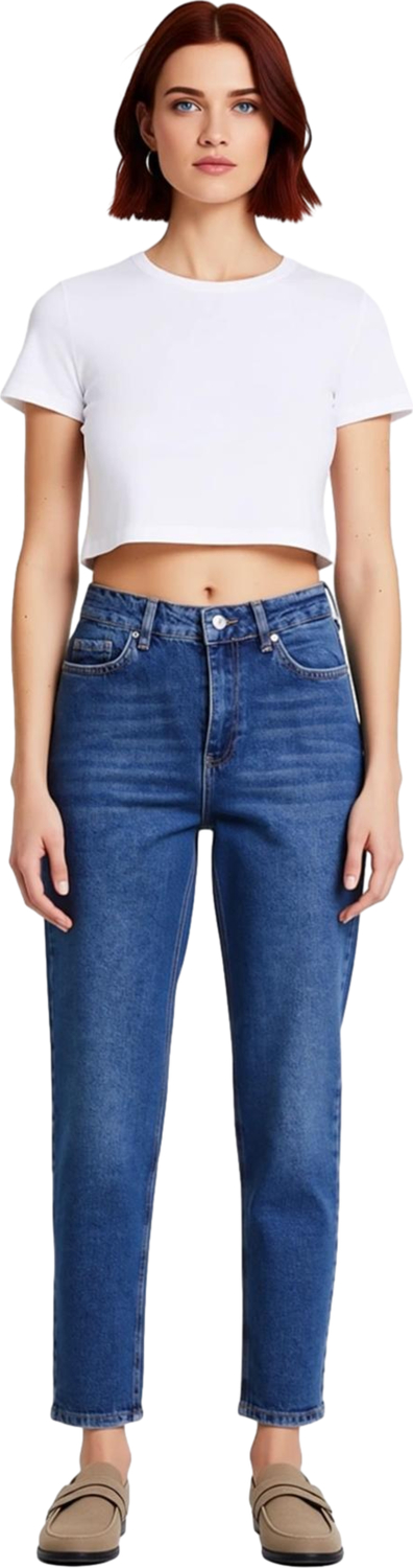 Kadın Yüksek Bel Mom Fit Jean Pantolon Fonksiyonel Dayanıklı Kaliteli Konforlu Estetik Şık