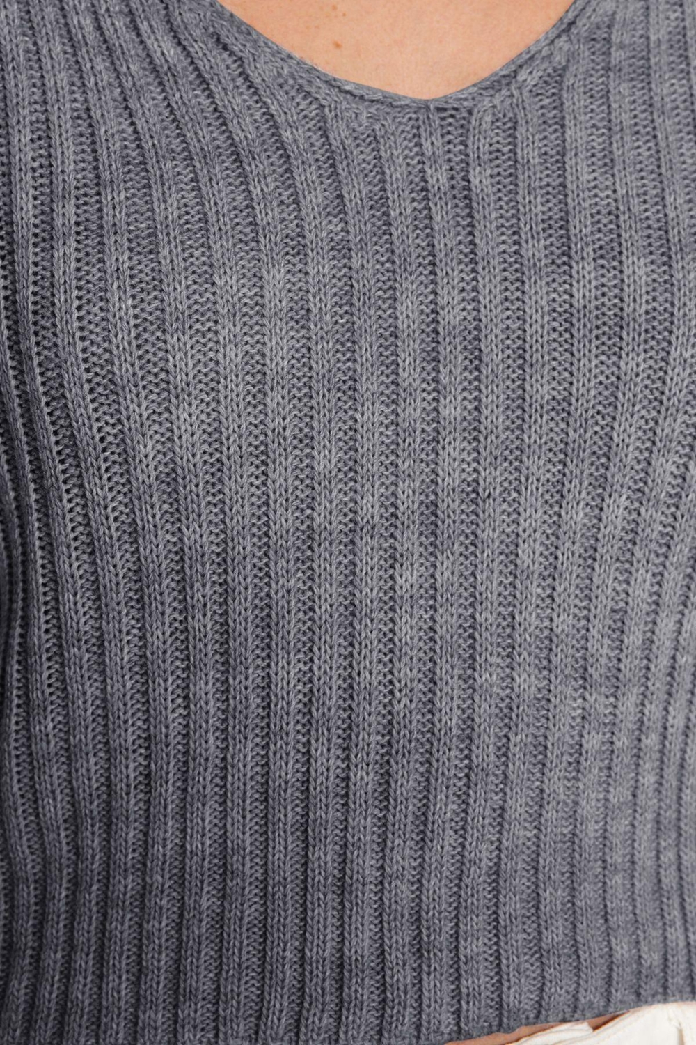 Stil Modern Kadın Crop Standart Kol V Yaka Basic Triko Kazak