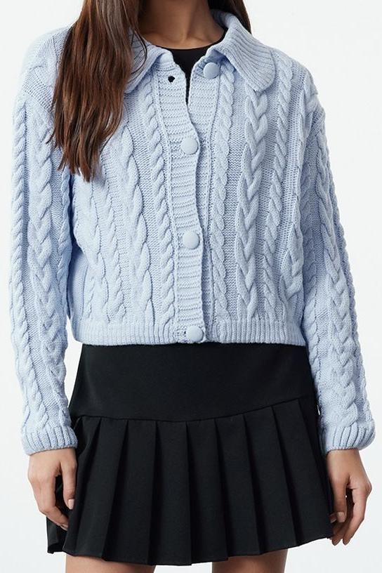 Kadın Modern Tarz Regular Polo Yaka Crop Triko Hırka