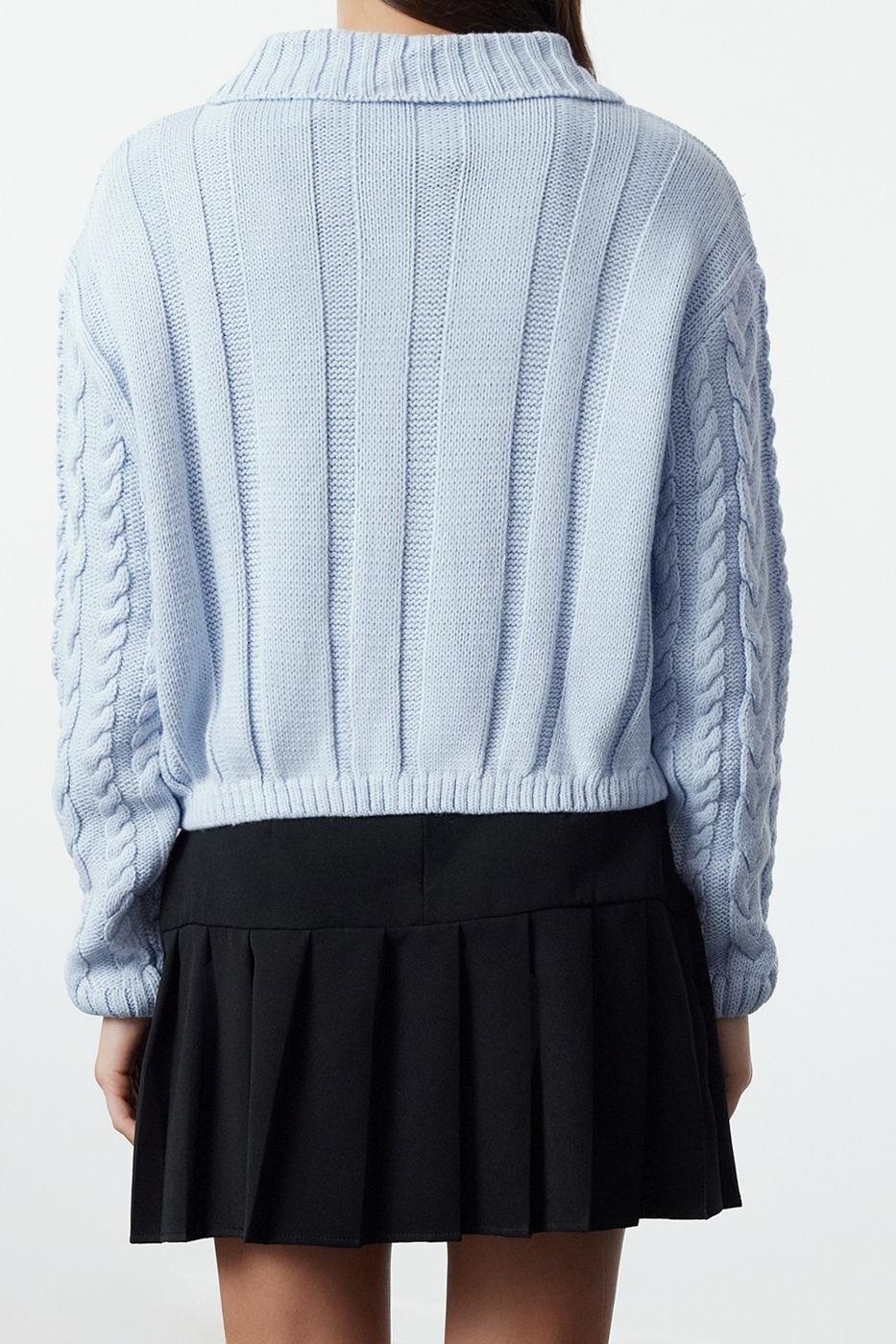 Kadın Modern Tarz Regular Polo Yaka Crop Triko Hırka