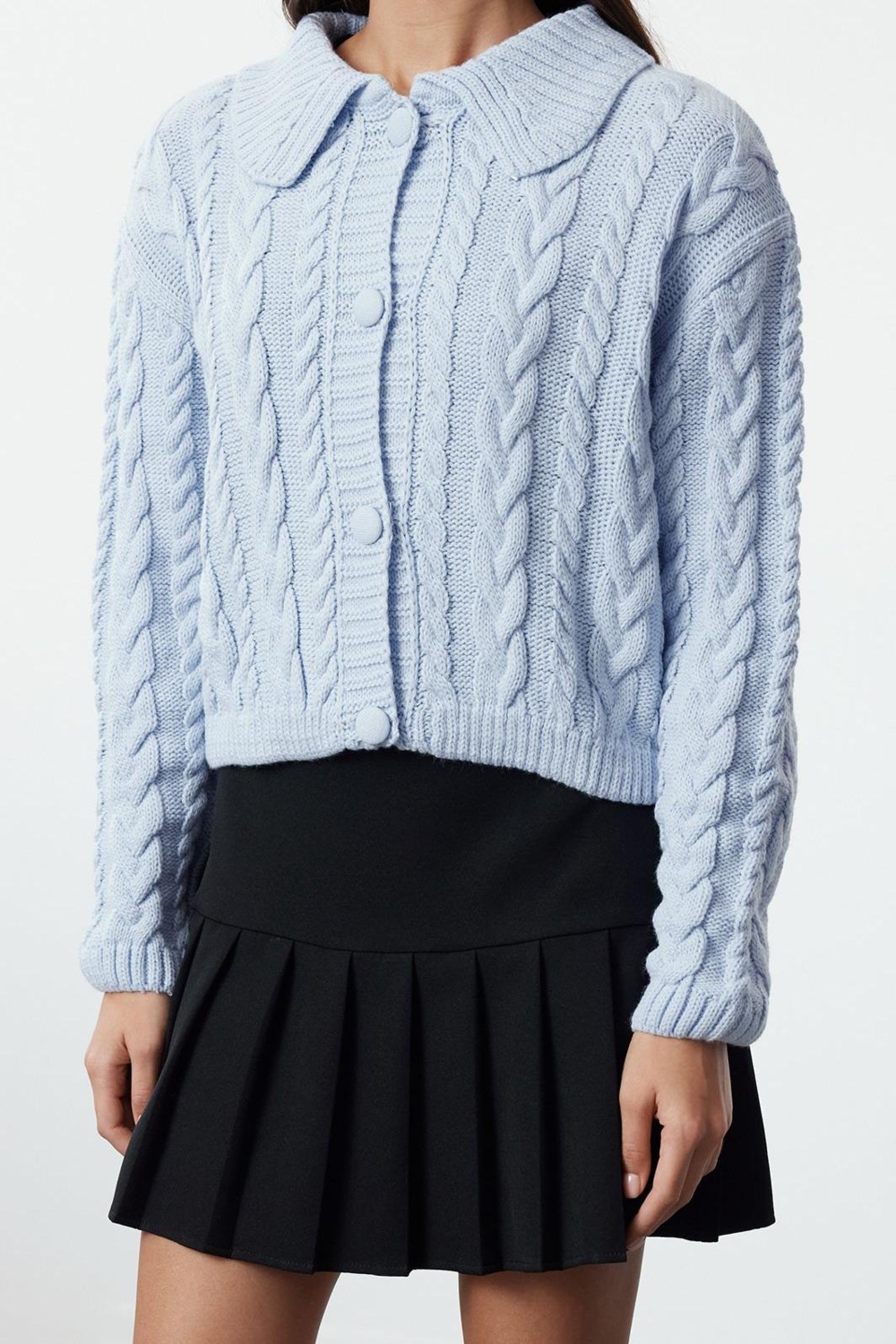Kadın Modern Tarz Regular Polo Yaka Crop Triko Hırka