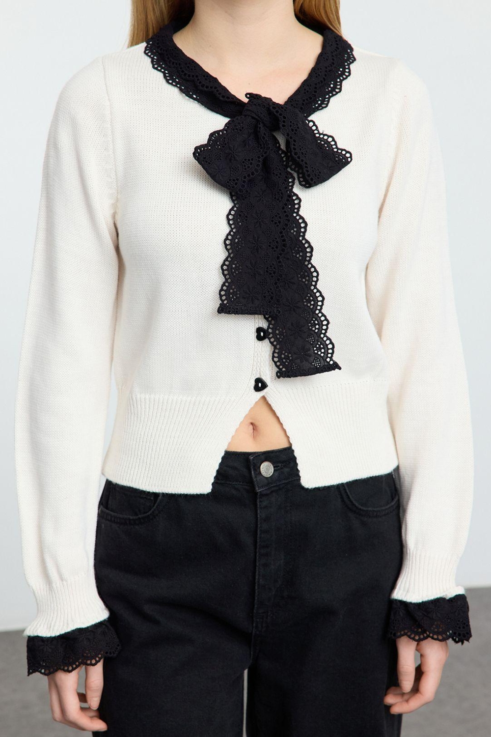 Kadın Modern Tarz Slim Bisiklet Yaka Crop Triko Hırka