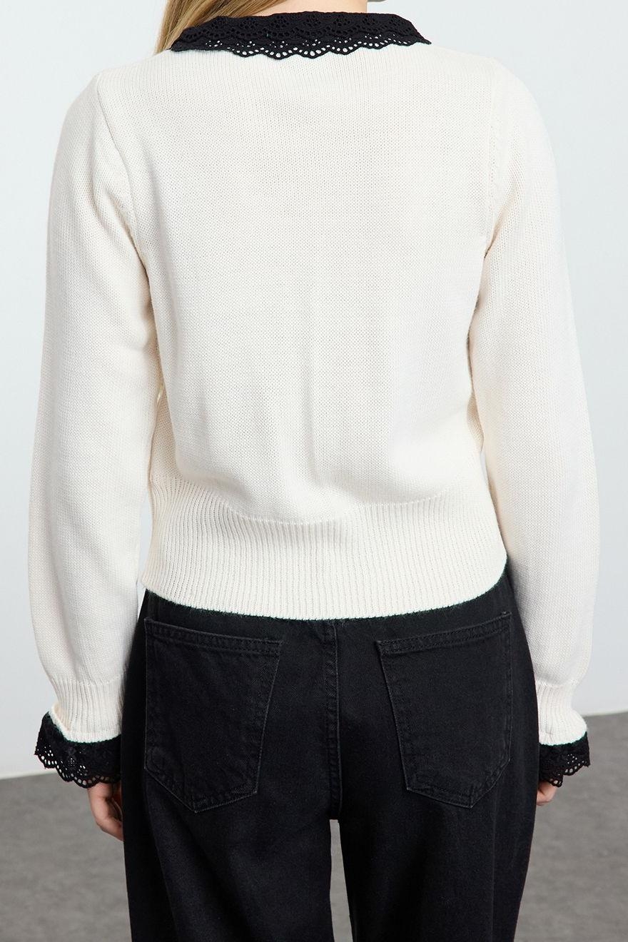 Kadın Modern Tarz Slim Bisiklet Yaka Crop Triko Hırka