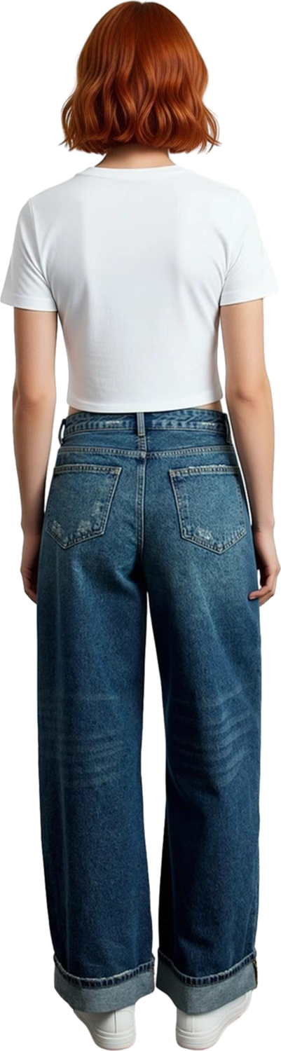 Kadın Koyu Bol Kesim Denim Pantolon Fonksiyonel Dayanıklı Kaliteli Konforlu Estetik Modern