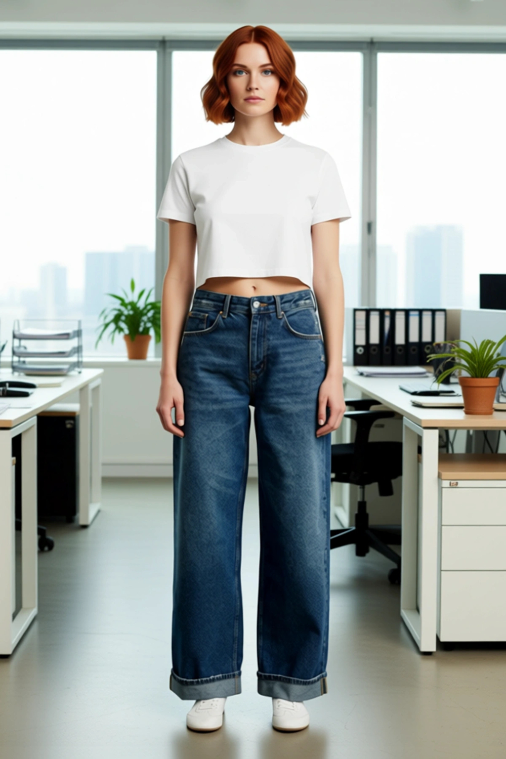 Kadın Koyu Bol Kesim Denim Pantolon Fonksiyonel Dayanıklı Kaliteli Konforlu Estetik Modern
