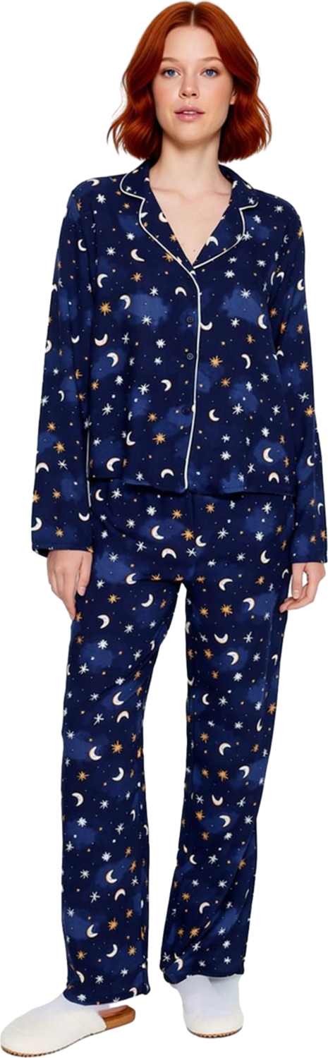 Kadin Gece Gokyuzu Desenli Viskon Pijama Seti Fonksiyonel Dayanıklı Kaliteli Konforlu Spor