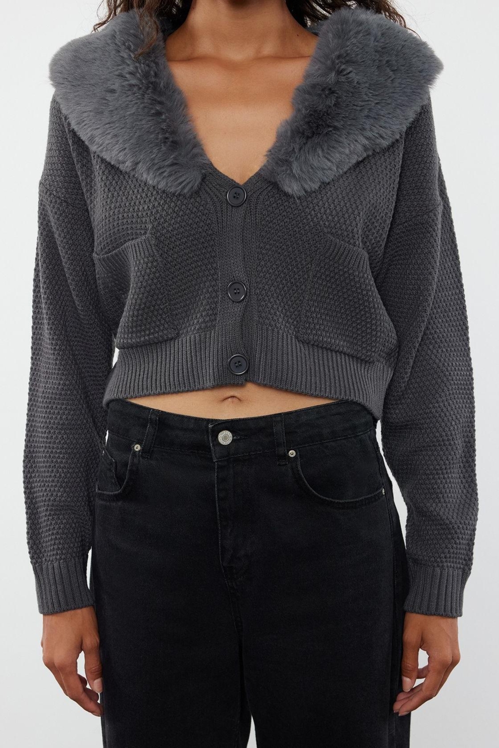 Kadın Modern Tarz Regular V Yaka Crop Triko Hırka