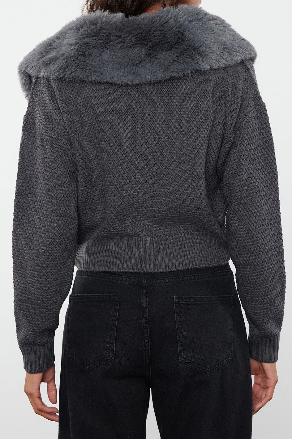 Kadın Modern Tarz Regular V Yaka Crop Triko Hırka