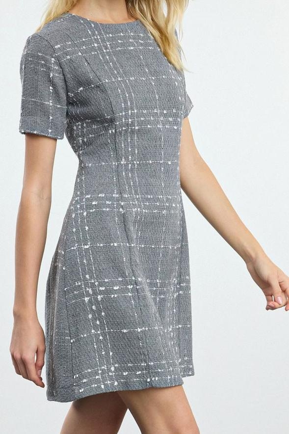 Moda Stil Regular Bisiklet Yaka Mini Boy Düz Kesim Tüvit Dokuma Elbise
