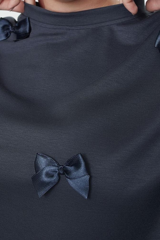 Büyük Beden Oversize Bisiklet Yaka Standart Kol Gri Kurdele Detaylı Tarzl Örme Sweatshirt