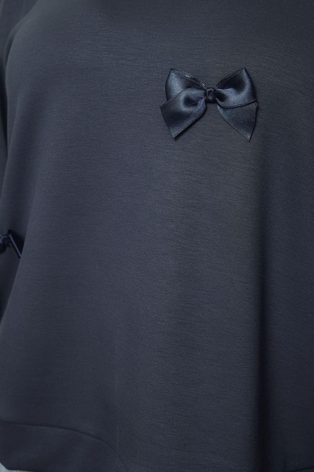 Büyük Beden Oversize Bisiklet Yaka Standart Kol Gri Kurdele Detaylı Tarzl Örme Sweatshirt
