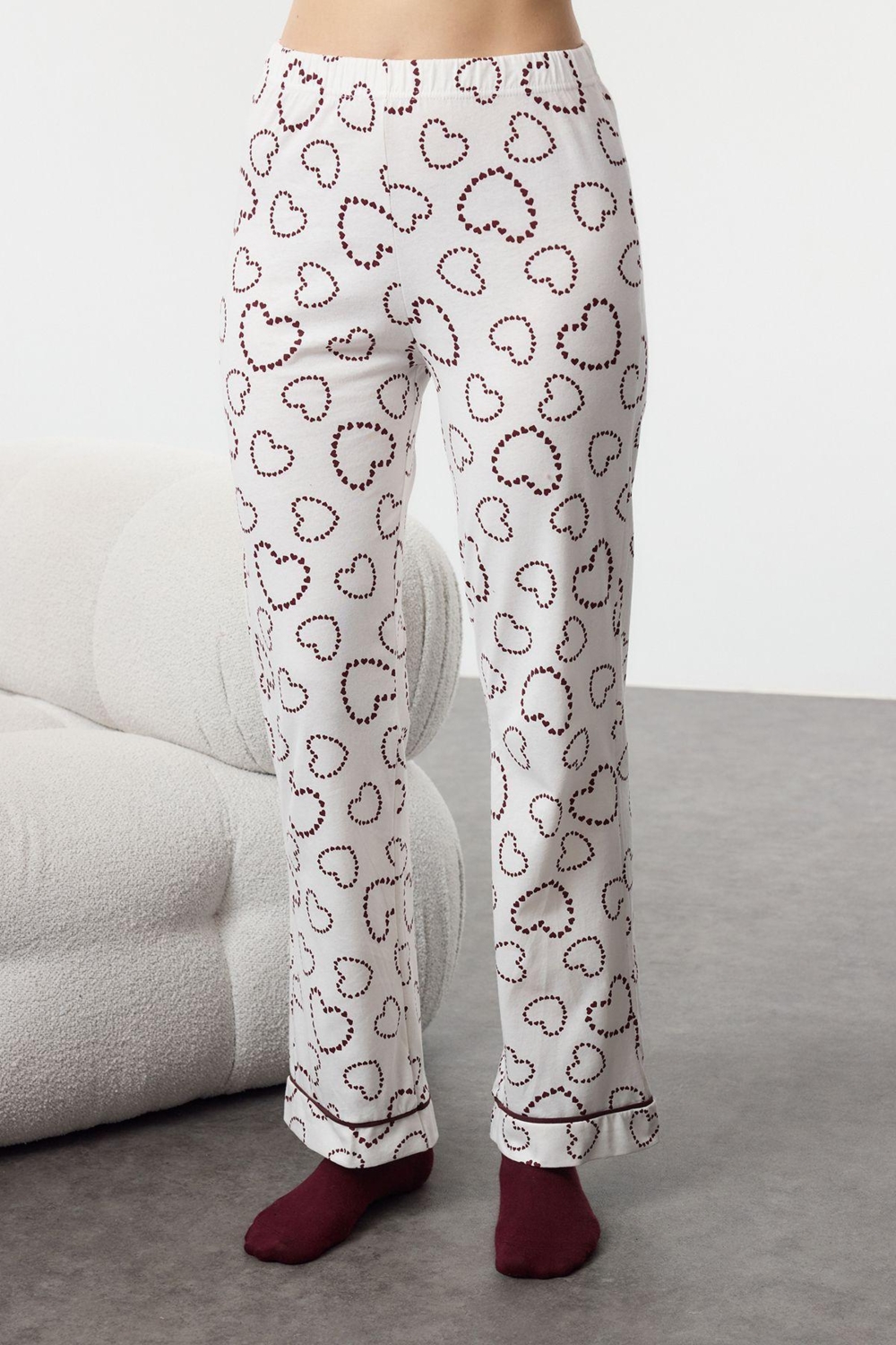 Kadın Kalp Desenli Pijama Takımı Fonksiyonel Dayanıklı Kaliteli Konforlu Estetik Premium Şık