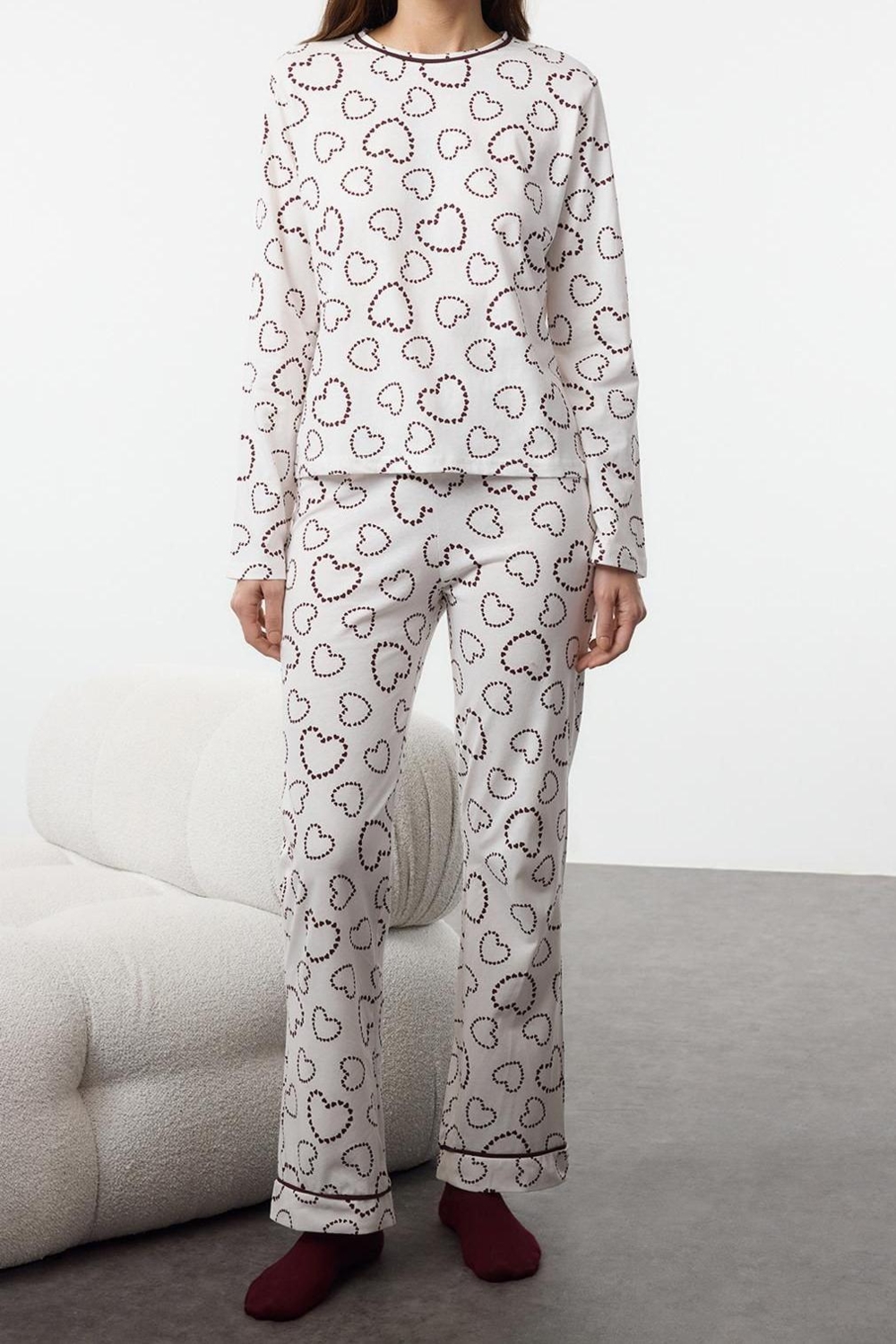 Kadın Kalp Desenli Pijama Takımı Fonksiyonel Dayanıklı Kaliteli Konforlu Estetik Premium Şık